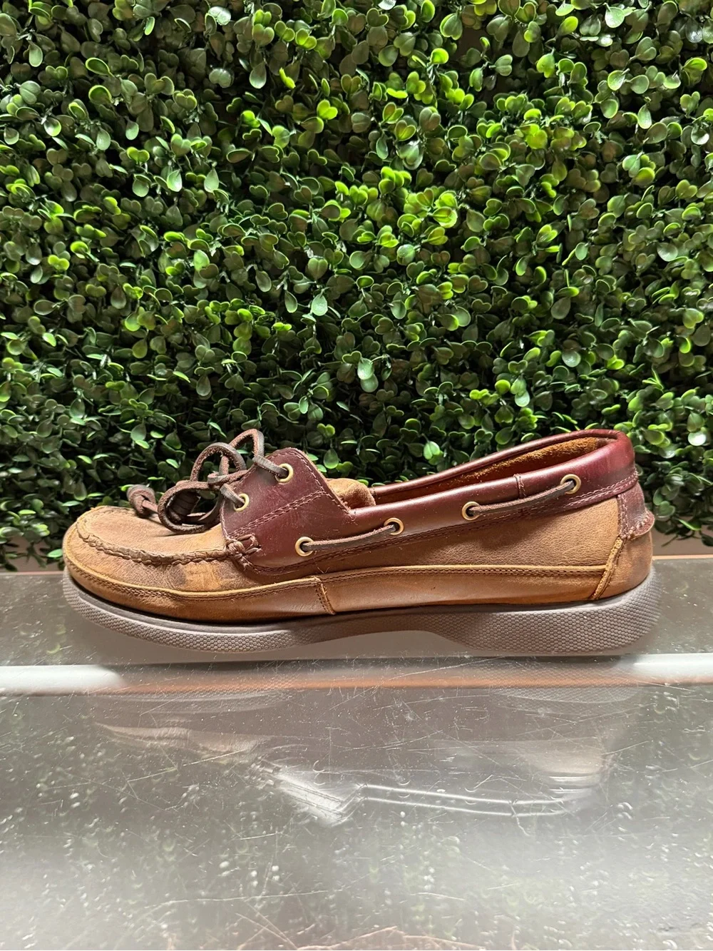 G.H. Bass & Co. Two-Tone Brown & Burgundy Leather Slip-On Boat Shoes